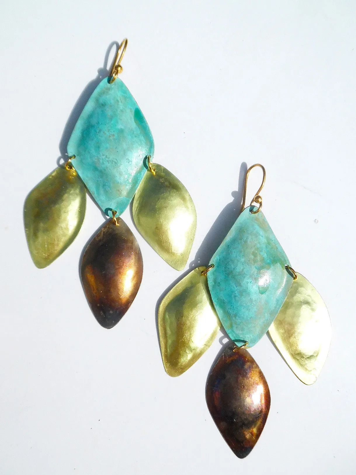 Earrings Diamond Mosaic Patina Gold Copper