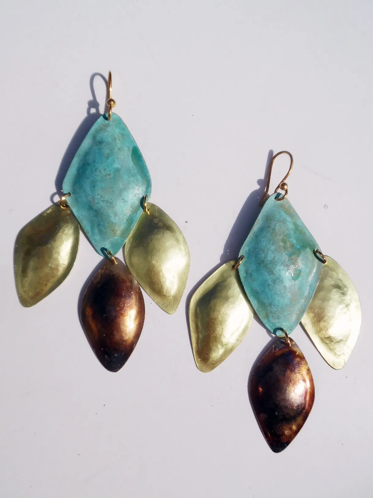 Earrings Diamond Mosaic Patina Gold Copper