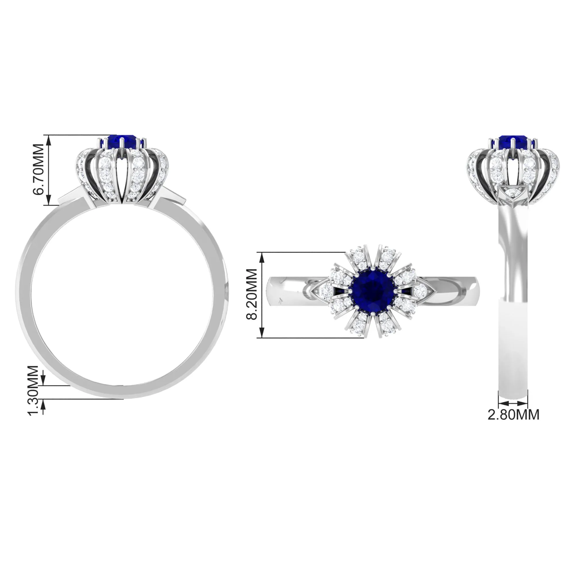 Elegant Blue Sapphire and Diamond Flower Engagement Ring