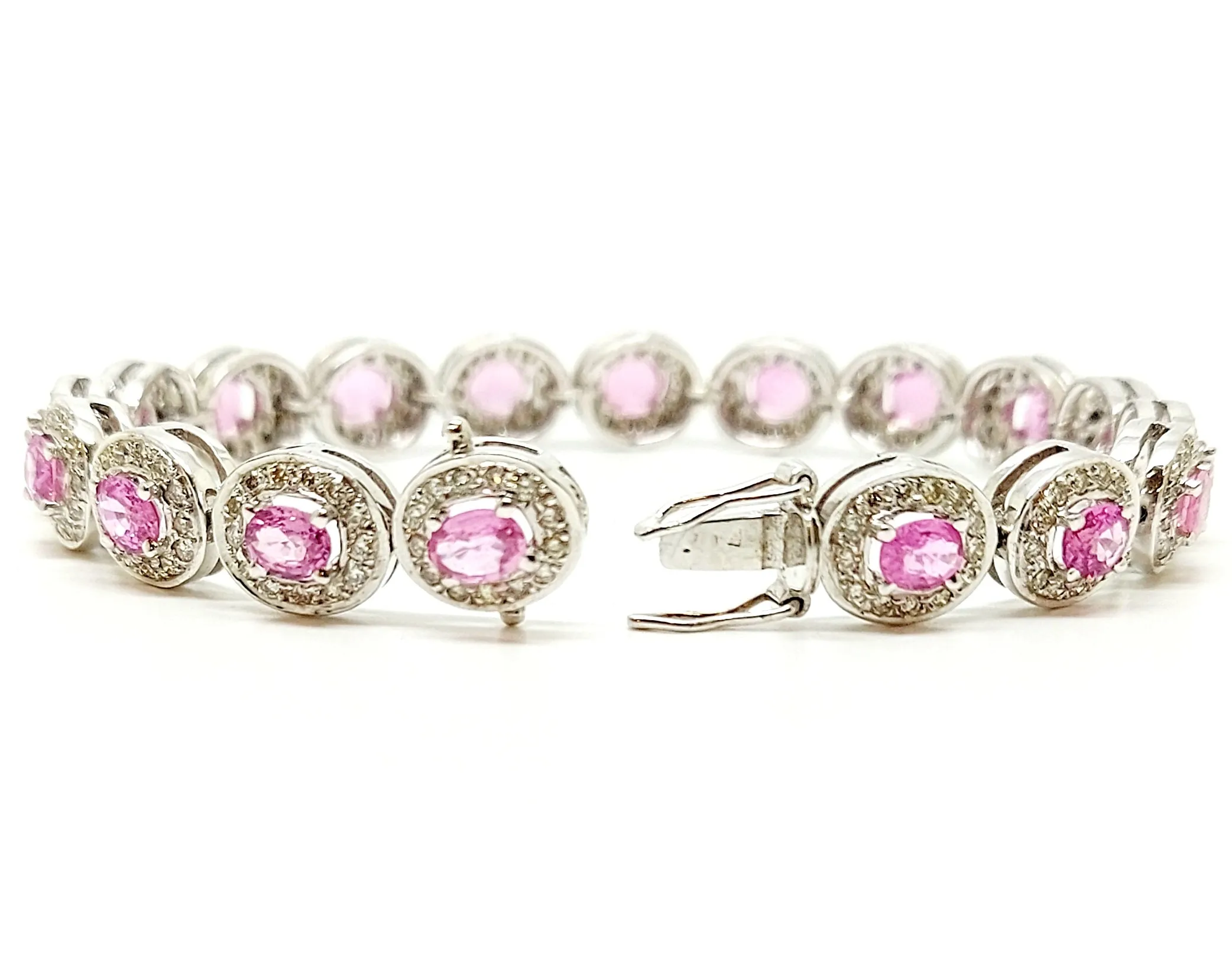 Extraordinary Collection: Pink Sapphire And Pavé Diamond Halo Bracelet In 18k White Gold Ad No: 1410