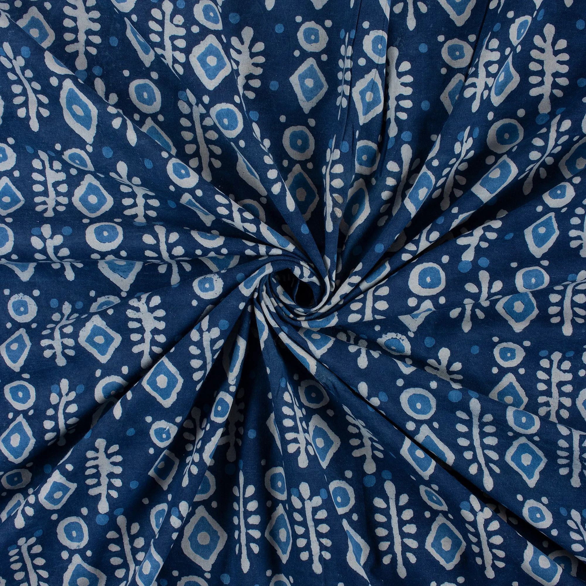 Geometric Indigo Cotton Fabric