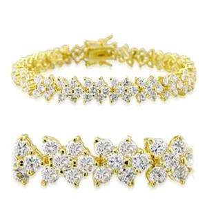 Gold Brass Bracelet with AAA Grade CZ in Clear for Women Style 32012