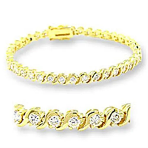 Gold Brass Bracelet with AAA Grade CZ in Clear for Women Style 47204