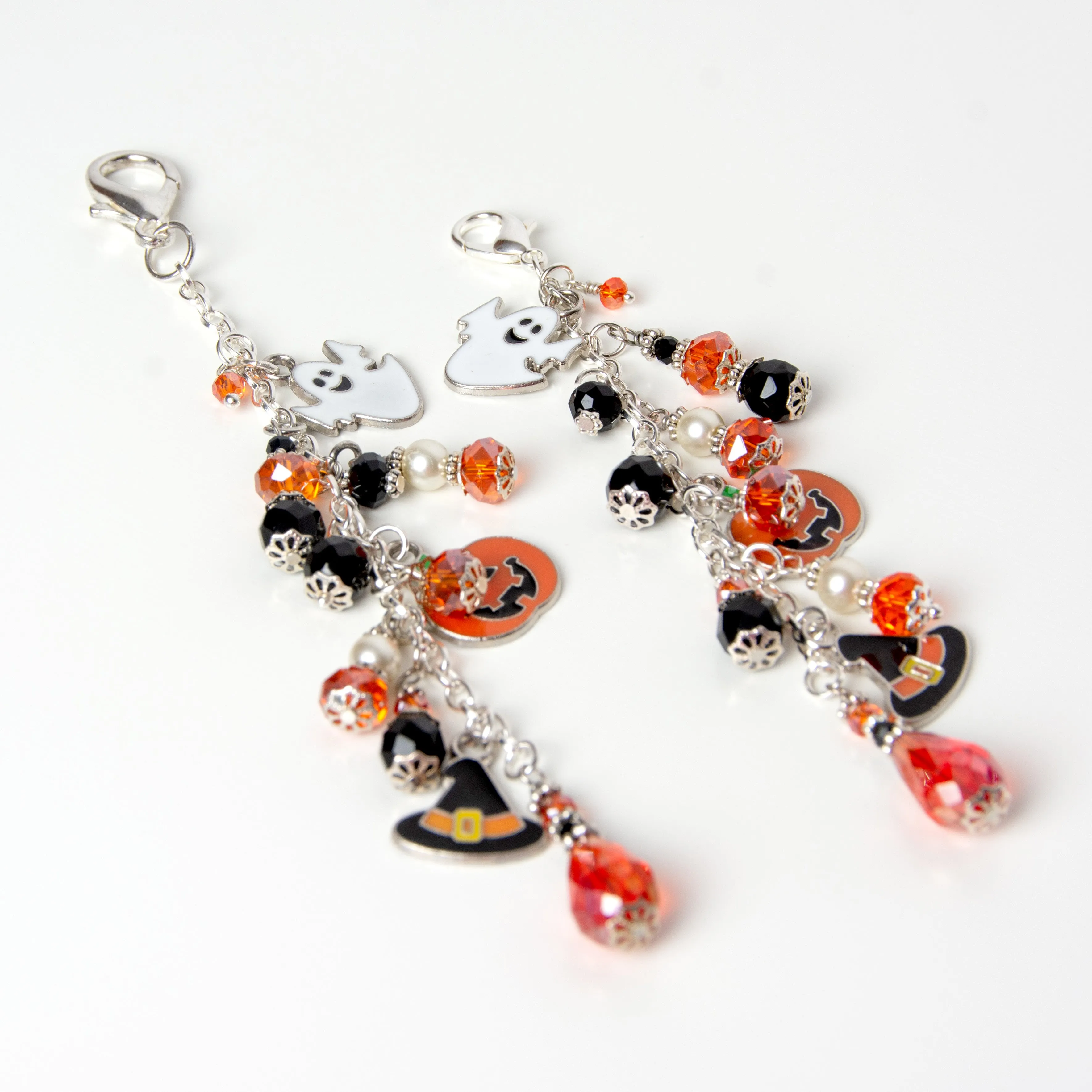 Halloween Planner Charm with Ghost, Jack-O-Lantern and Witch Hat Charms and Crystal Dangle