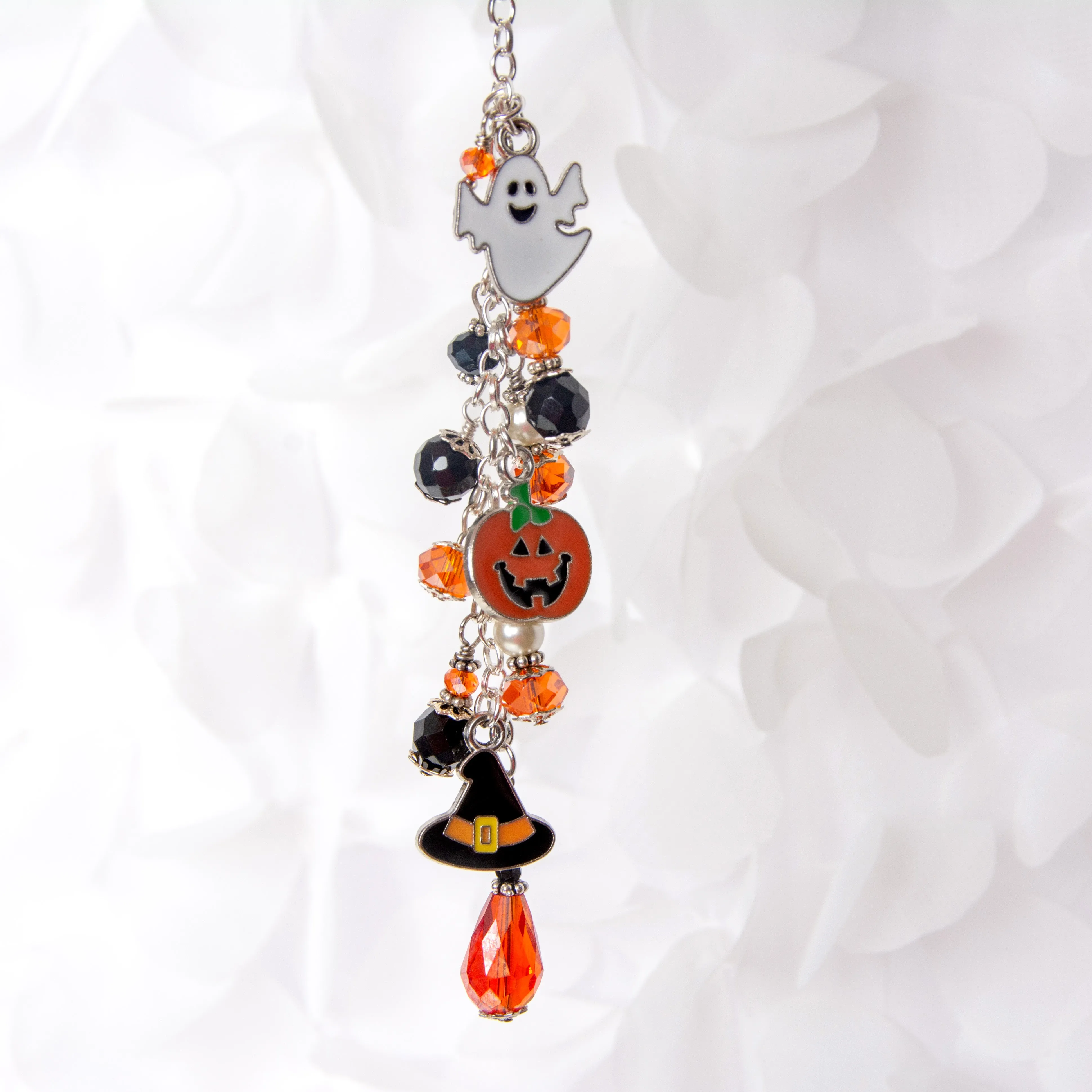 Halloween Planner Charm with Ghost, Jack-O-Lantern and Witch Hat Charms and Crystal Dangle