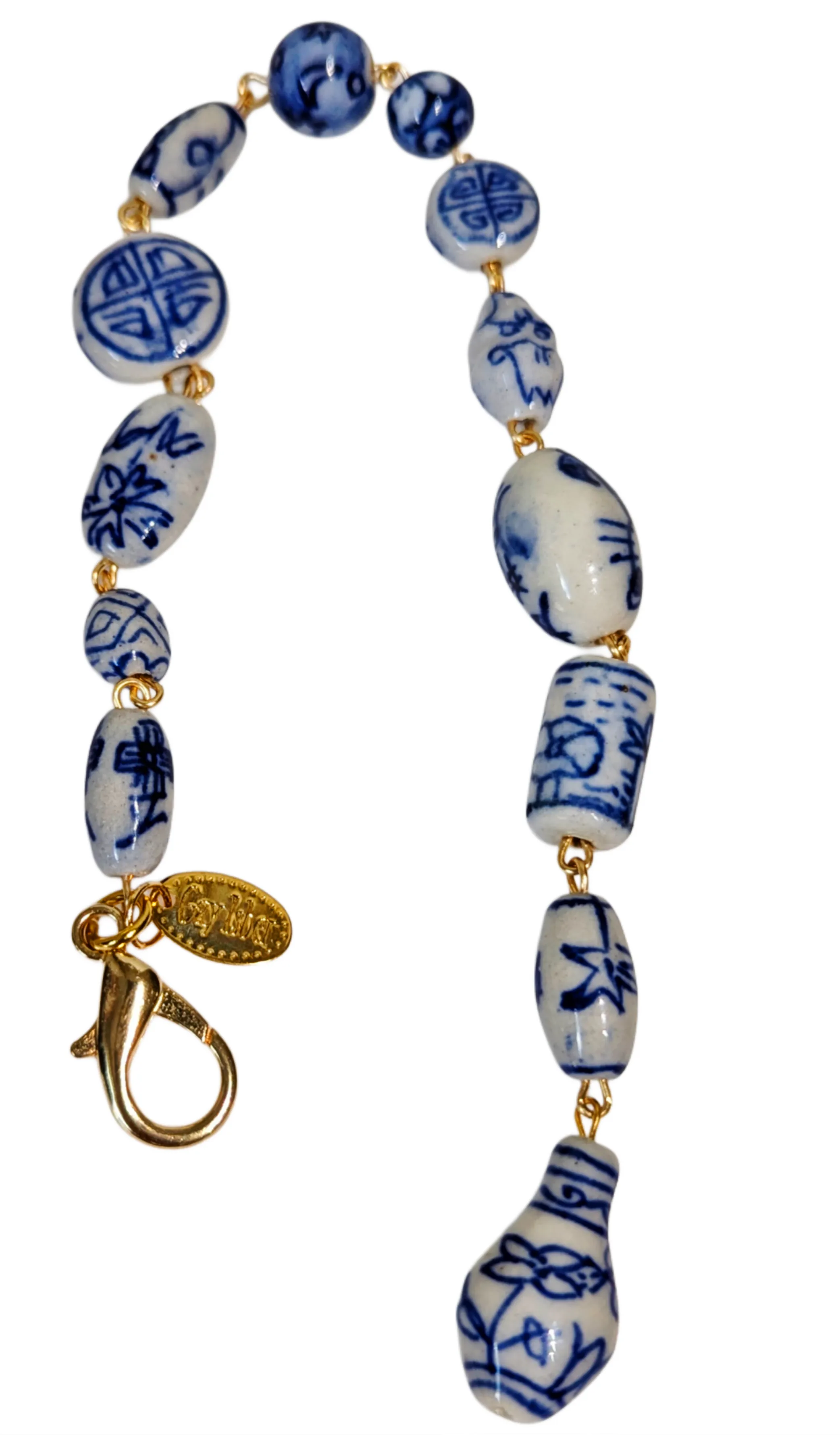 Handlinked Blue and White Porcelain Bead Bracelet - Classic and Timeless Design by Award-Winning Artist Sugar Gay Isber