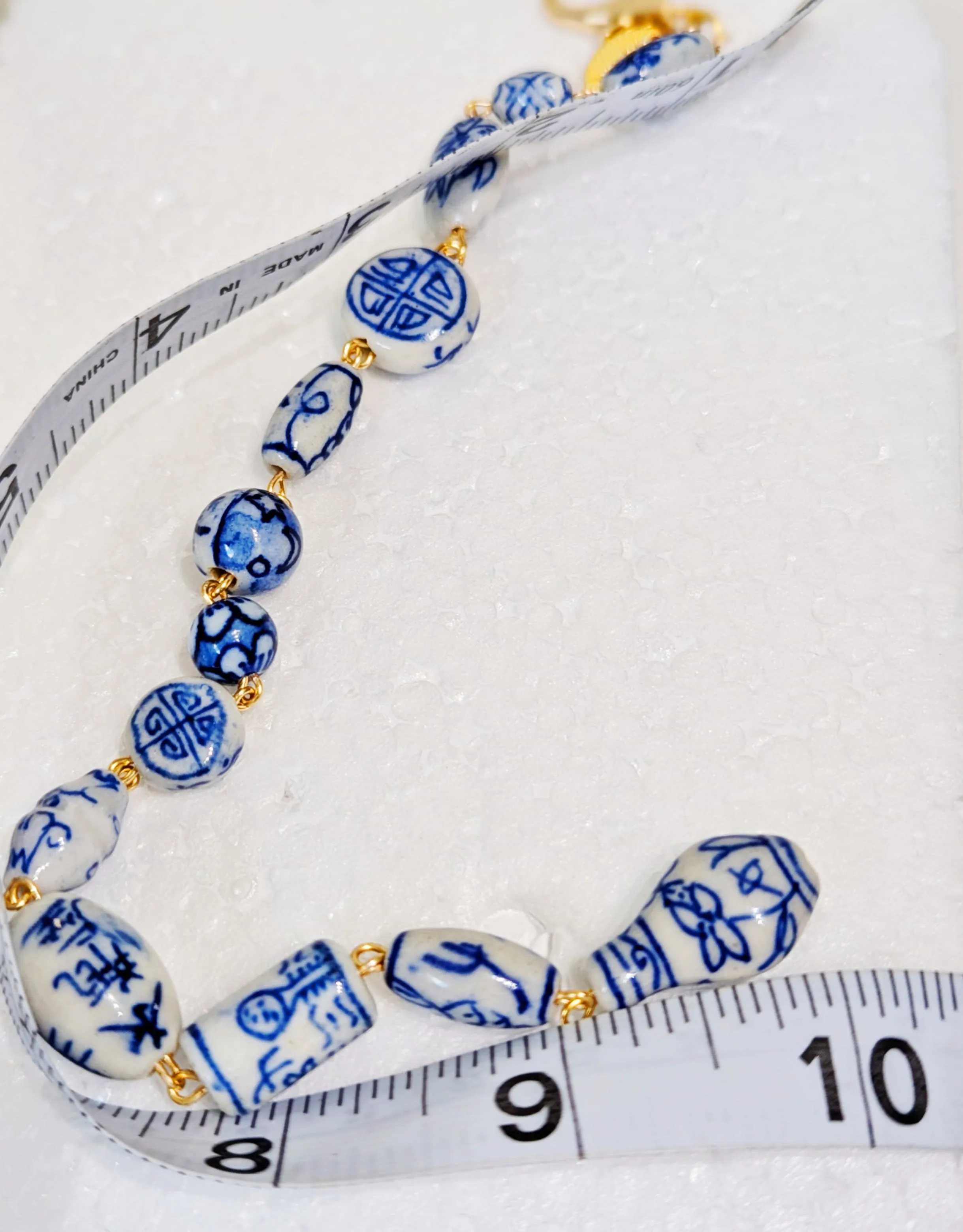 Handlinked Blue and White Porcelain Bead Bracelet - Classic and Timeless Design by Award-Winning Artist Sugar Gay Isber