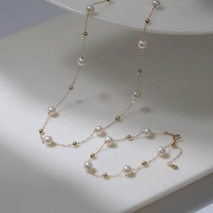 Jessica Pearl Necklace and Bracelet Set in Gold Vermeil or Silver