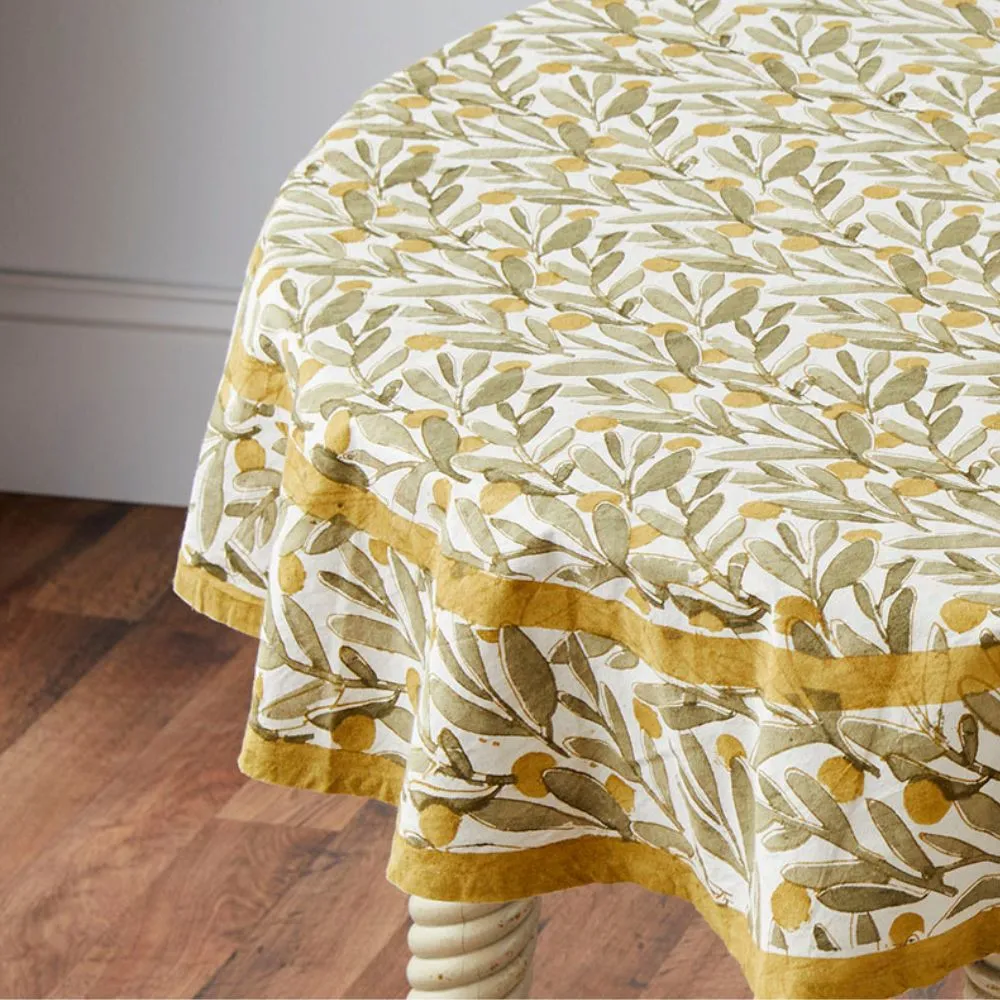 Kalamkaari Olive Branches 70 Round Tablecloth