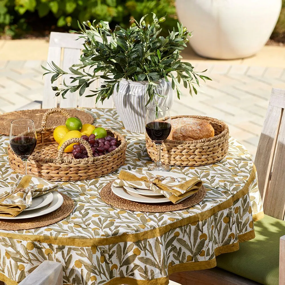 Kalamkaari Olive Branches 70 Round Tablecloth