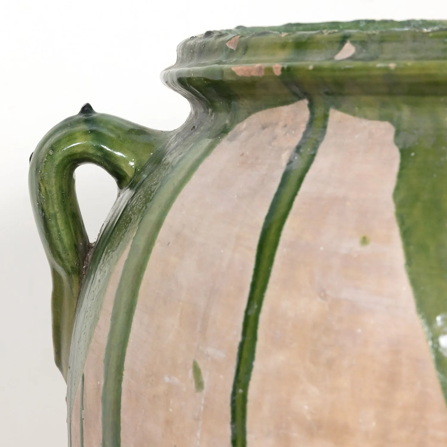 Large 19th Century Spanish Terracotta Olive Jar with Green Glaze and Handles