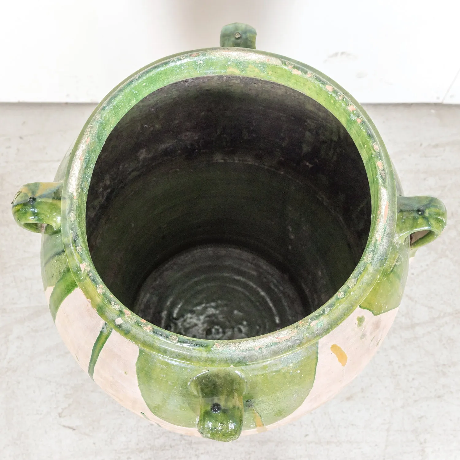 Large 19th Century Spanish Terracotta Olive Jar with Green Glaze and Handles