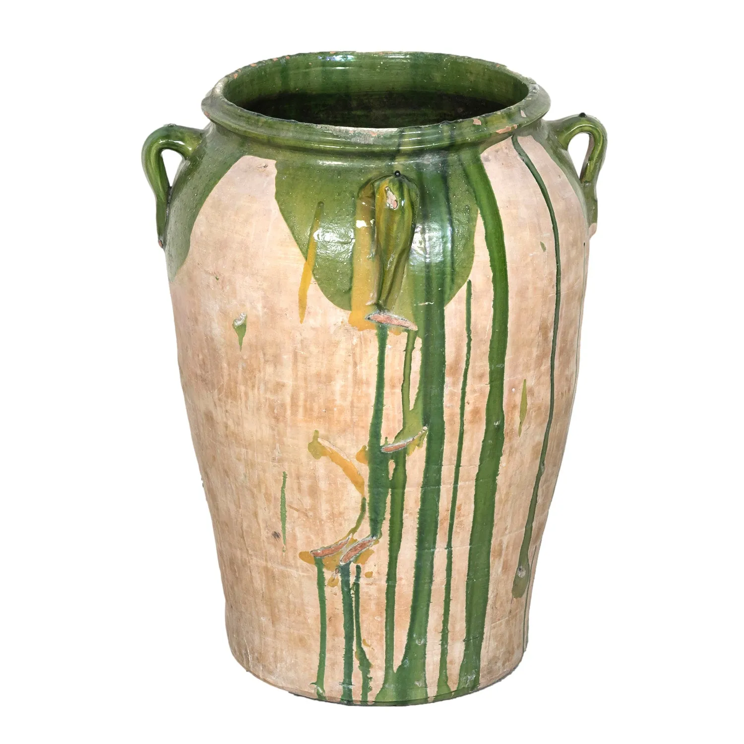 Large 19th Century Spanish Terracotta Olive Jar with Green Glaze and Handles