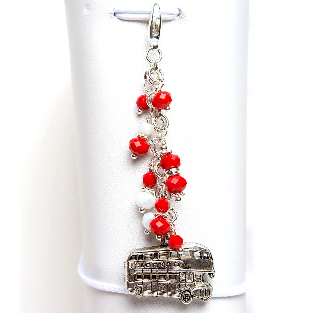 London Bus Charm with Red & White Crystals