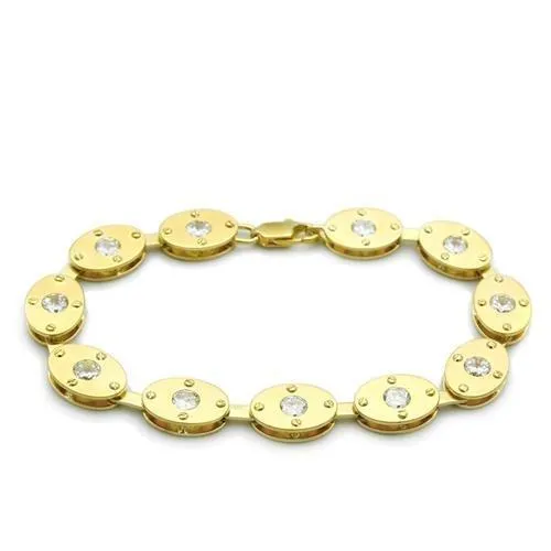 Matte Gold & Gold Brass Bracelet with AAA Grade CZ in Clear for Women Style LO2018