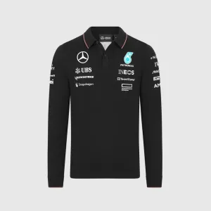 Mercedes AMG Petronas F1 2024 Men's Team Long Sleeve Knitted Polo Shirt -Black