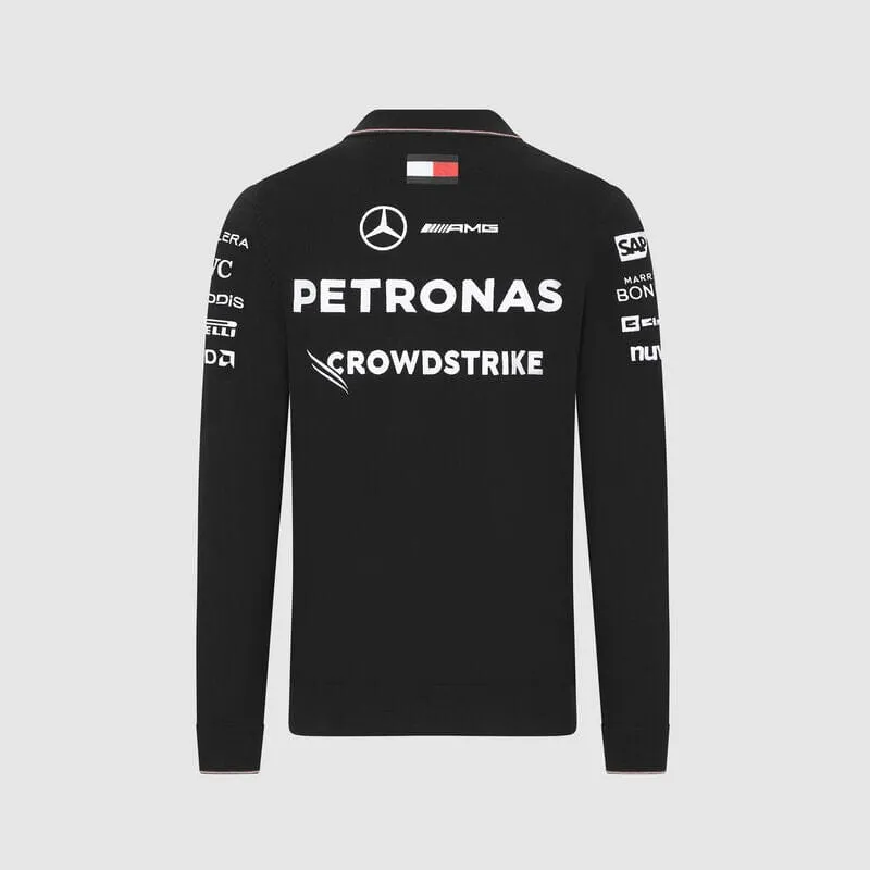 Mercedes AMG Petronas F1 2024 Men's Team Long Sleeve Knitted Polo Shirt -Black