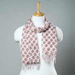 Multicolor - Sanganeri Block Printed Cotton Stole with Tassels 65