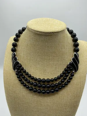 Napier Costume Black and Silver Bead Choker Necklace 1990’ies Classic /r