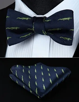 Navy Blue and Lt. Green Bow Tie Set HDN200