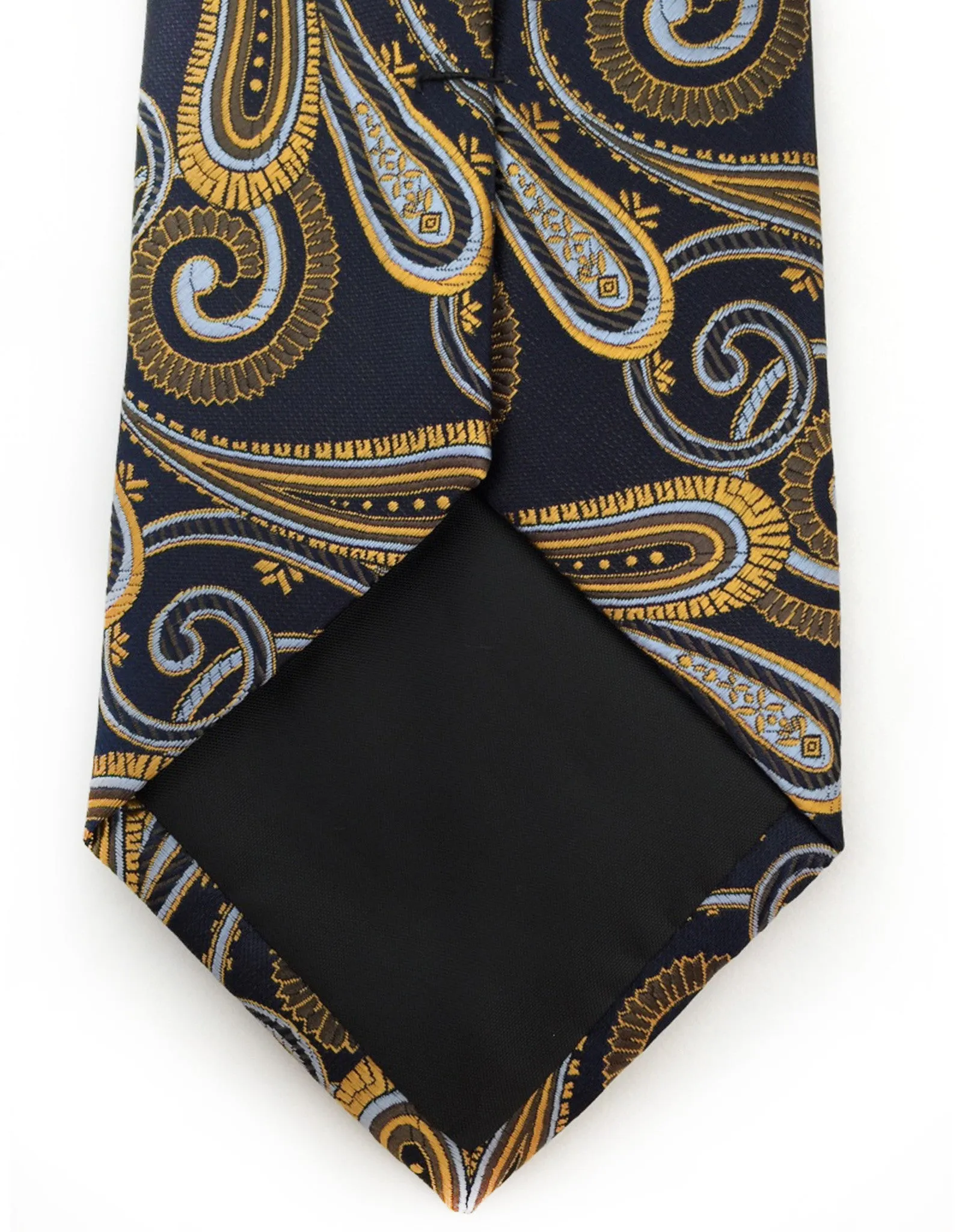 Navy Blue, Orange Gold & Silver Paisley Tie