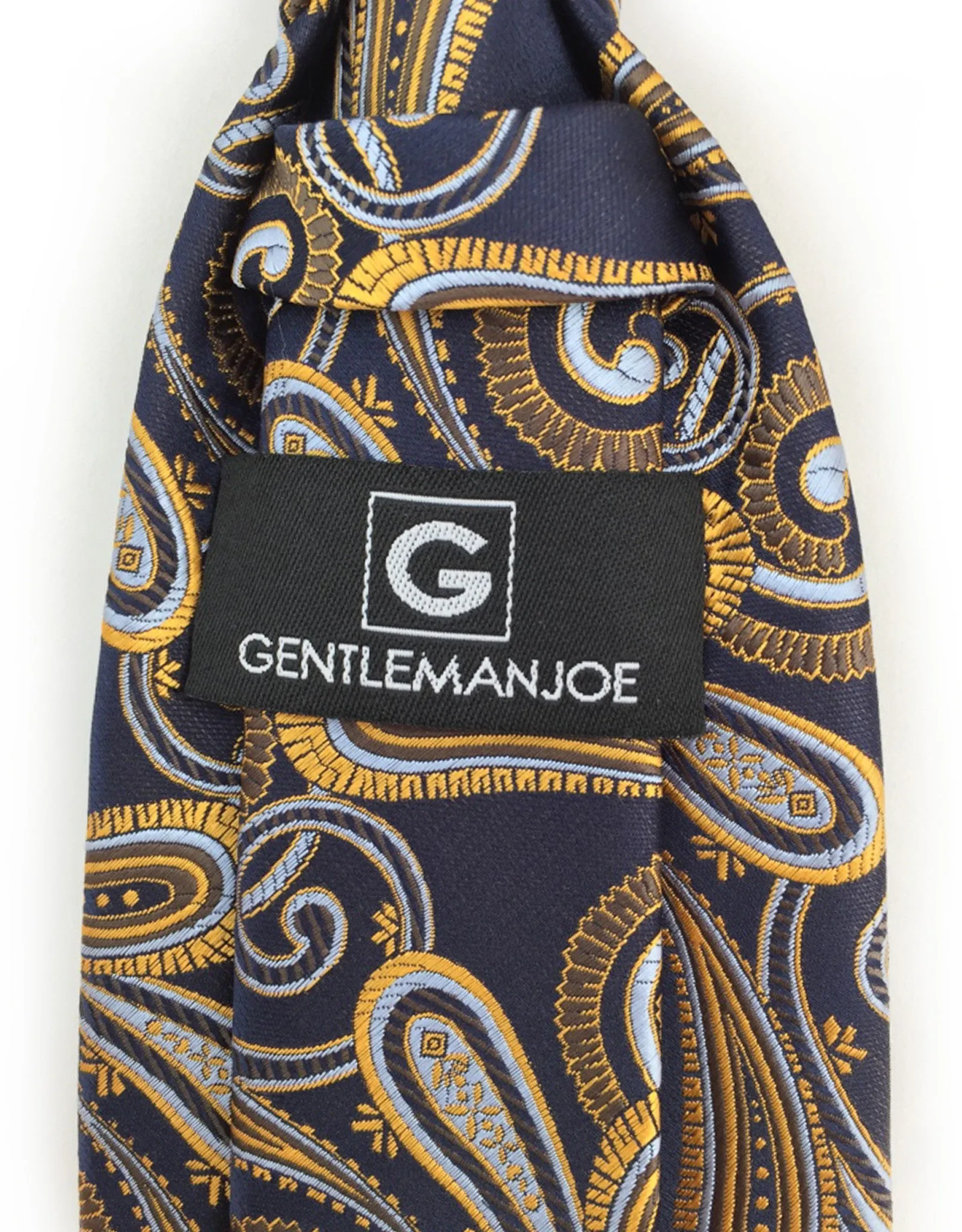 Navy Blue, Orange Gold & Silver Paisley Tie