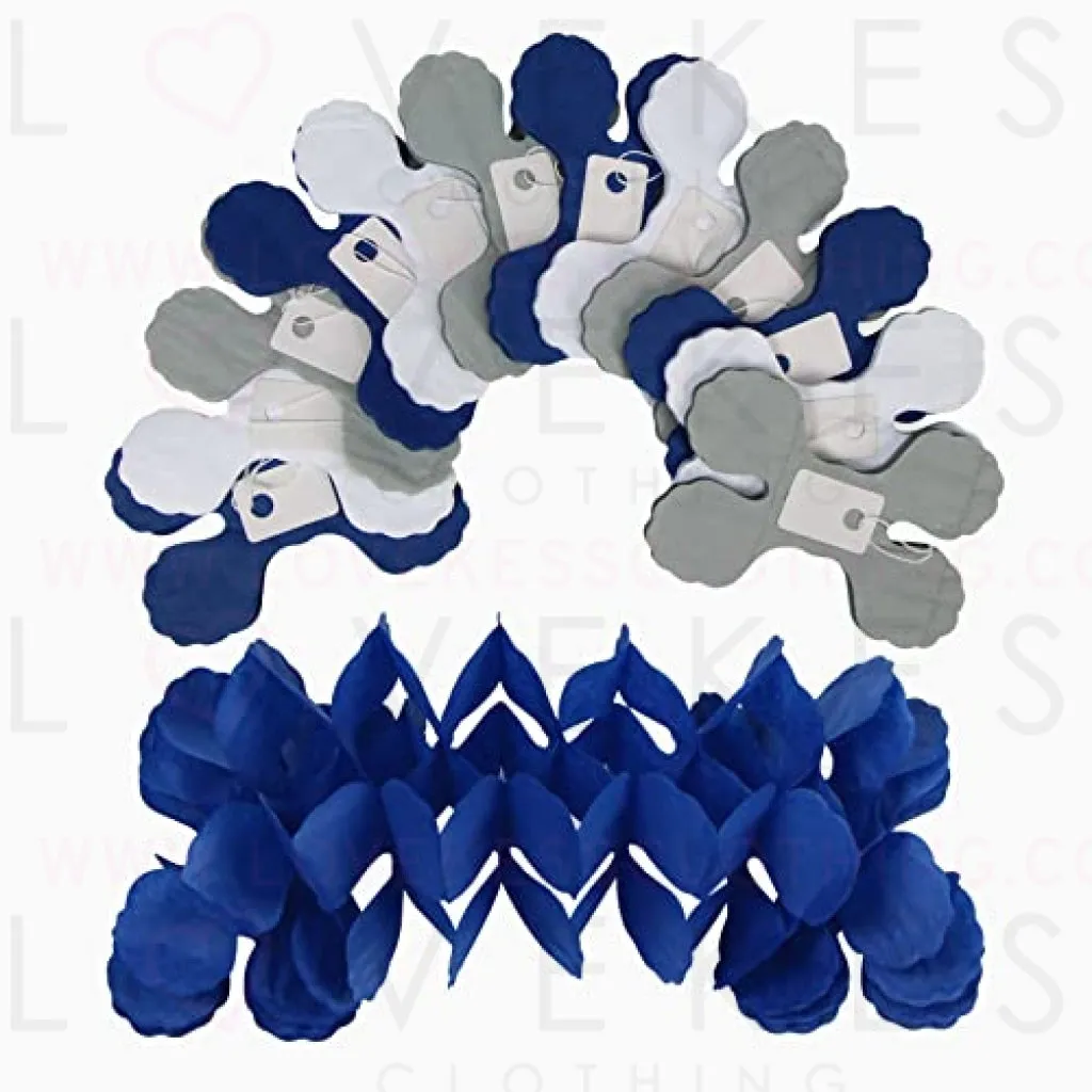 Navy-Blue White-Silver Party-Decorations Streamers Garland - 12pcs Royal Graduation 2022 4-Leaf Clover Paper Streamer Men Boy Birthday Wedding Bridal Shower Flower Banners Fathers Day Decor Ouruola