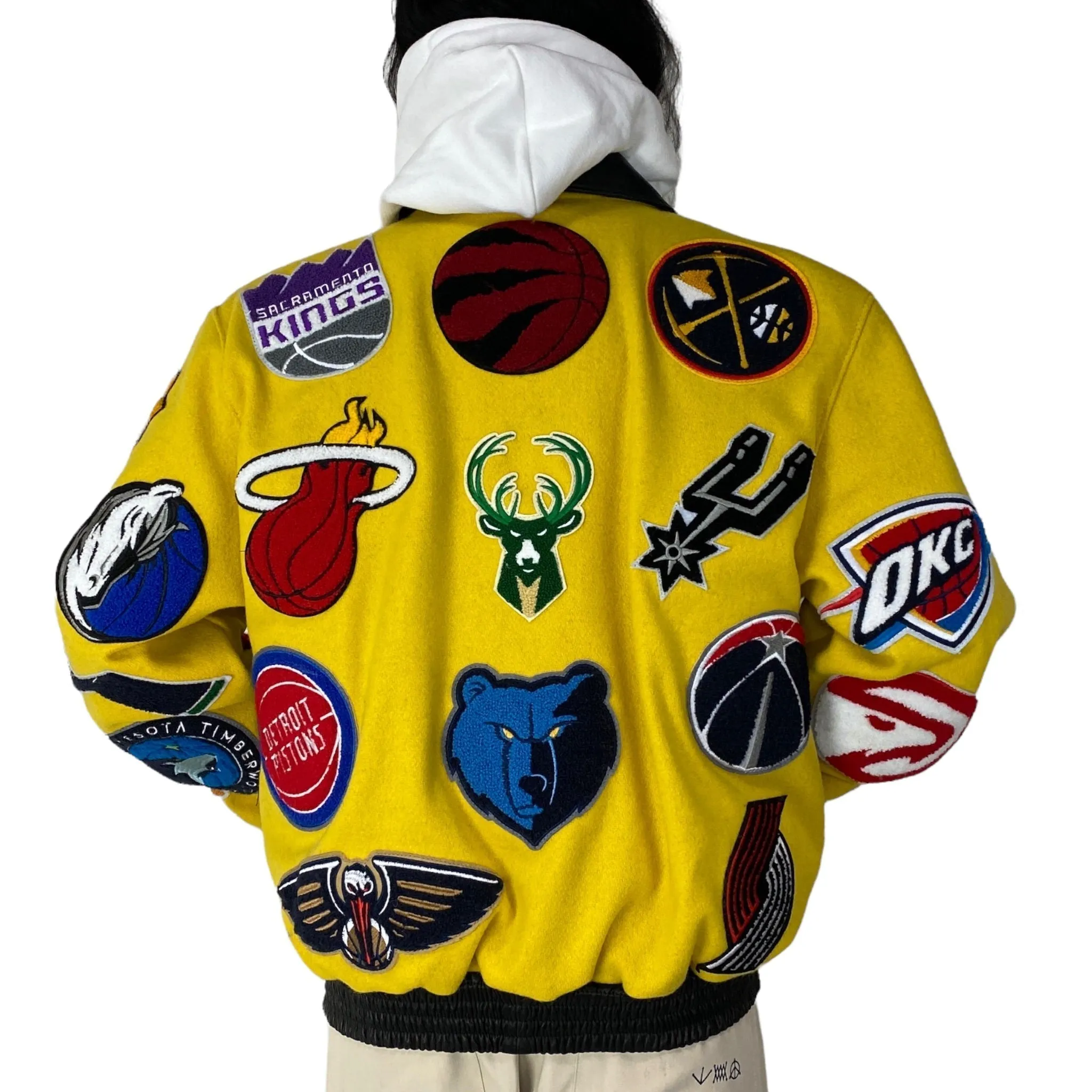 NBA COLLAGE WOOL & LEATHER JACKET Yellow