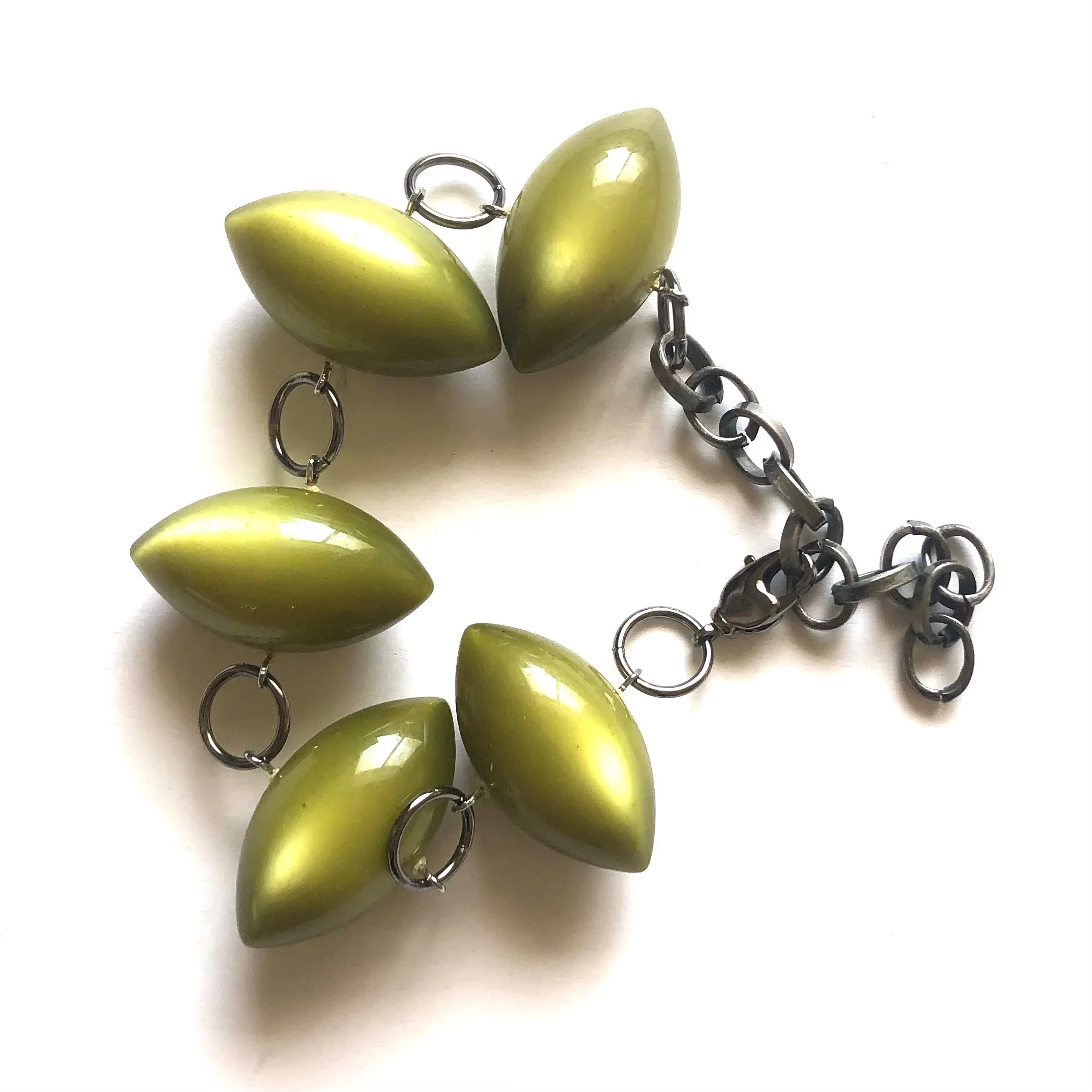 Olive Green Moonglow Lucite Pod Stations Bracelet