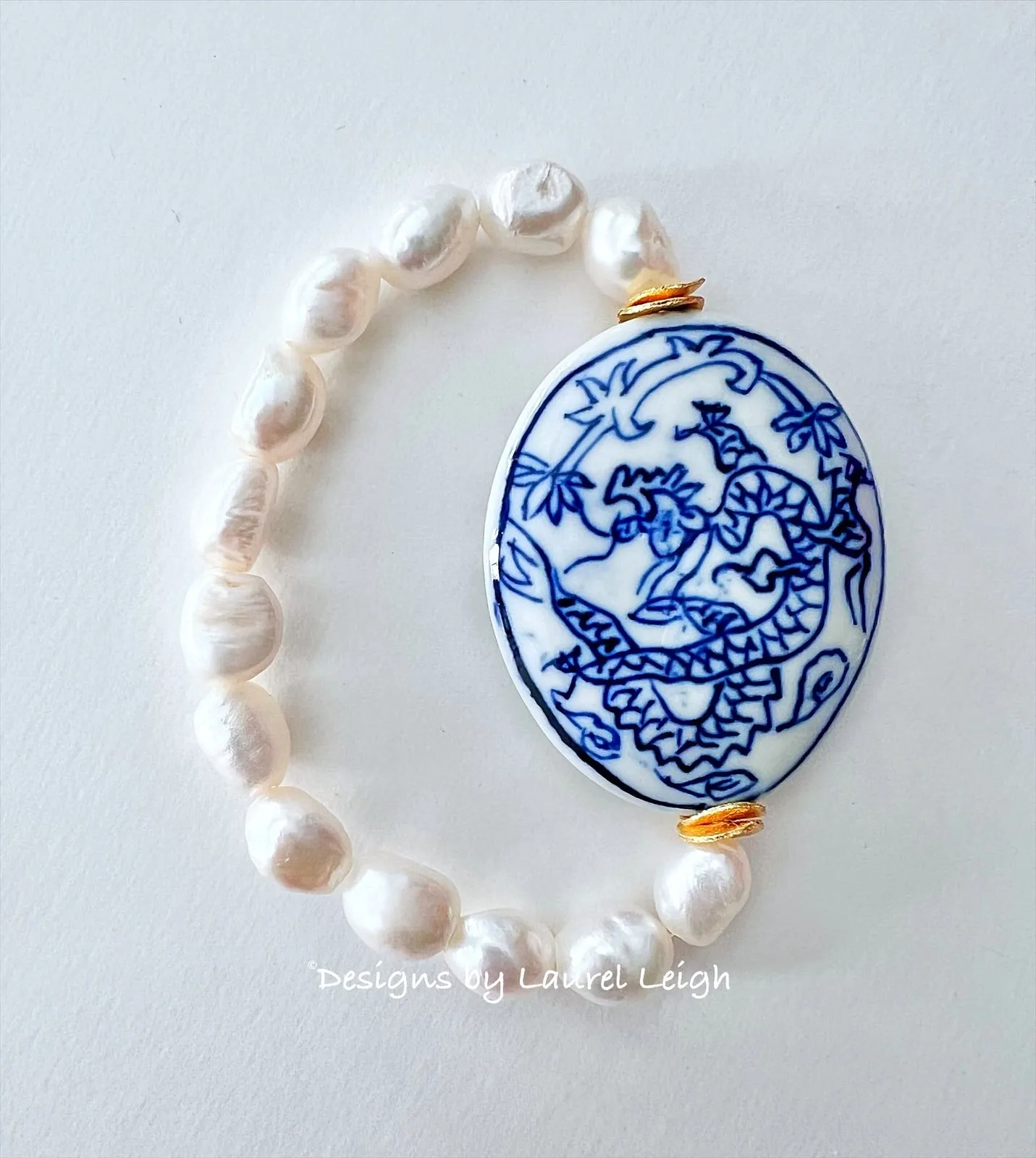 Pearl Chinoiserie Focal Bead Statement Bracelet