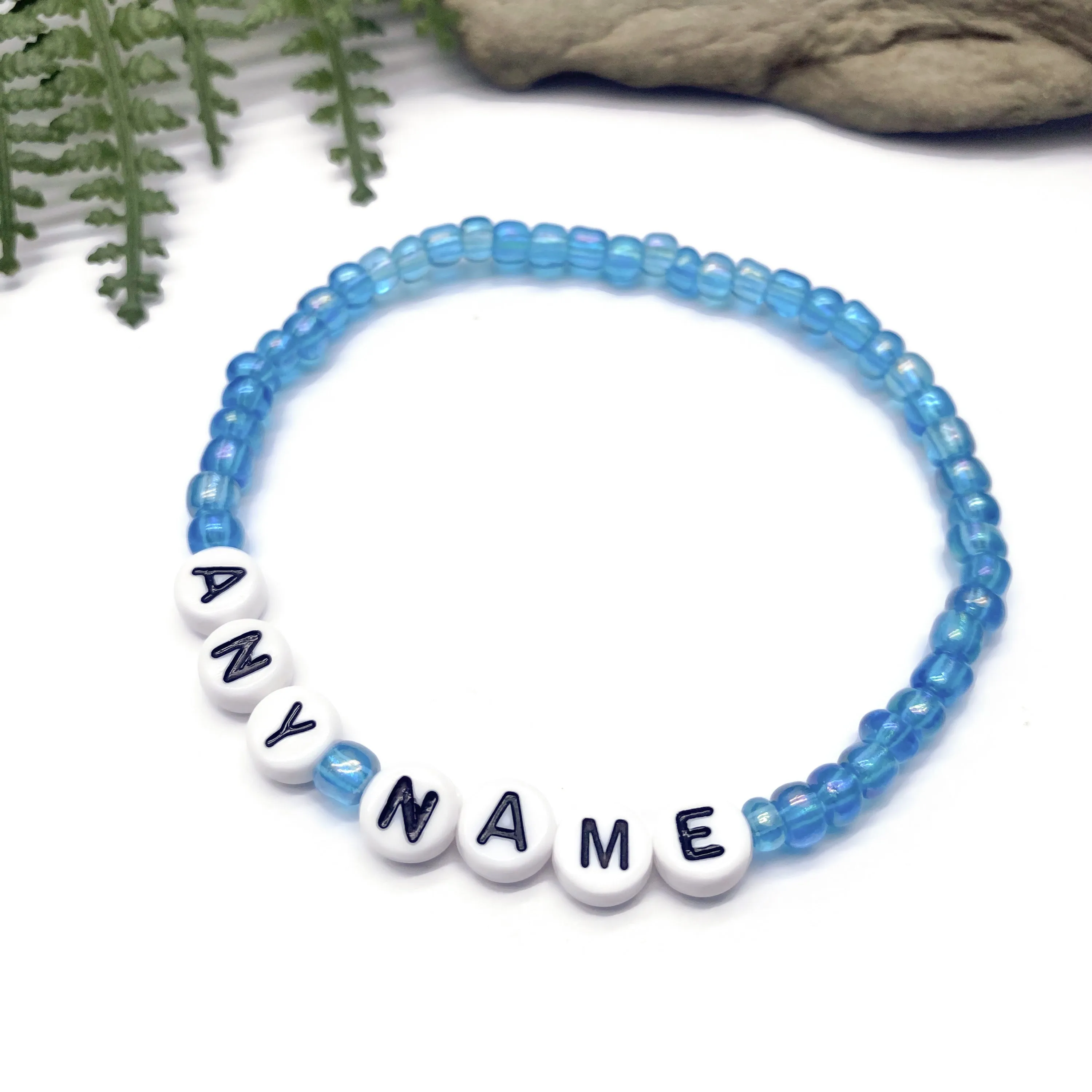 PERSONALISED Bead Bracelet - Light Blue Seed Beads