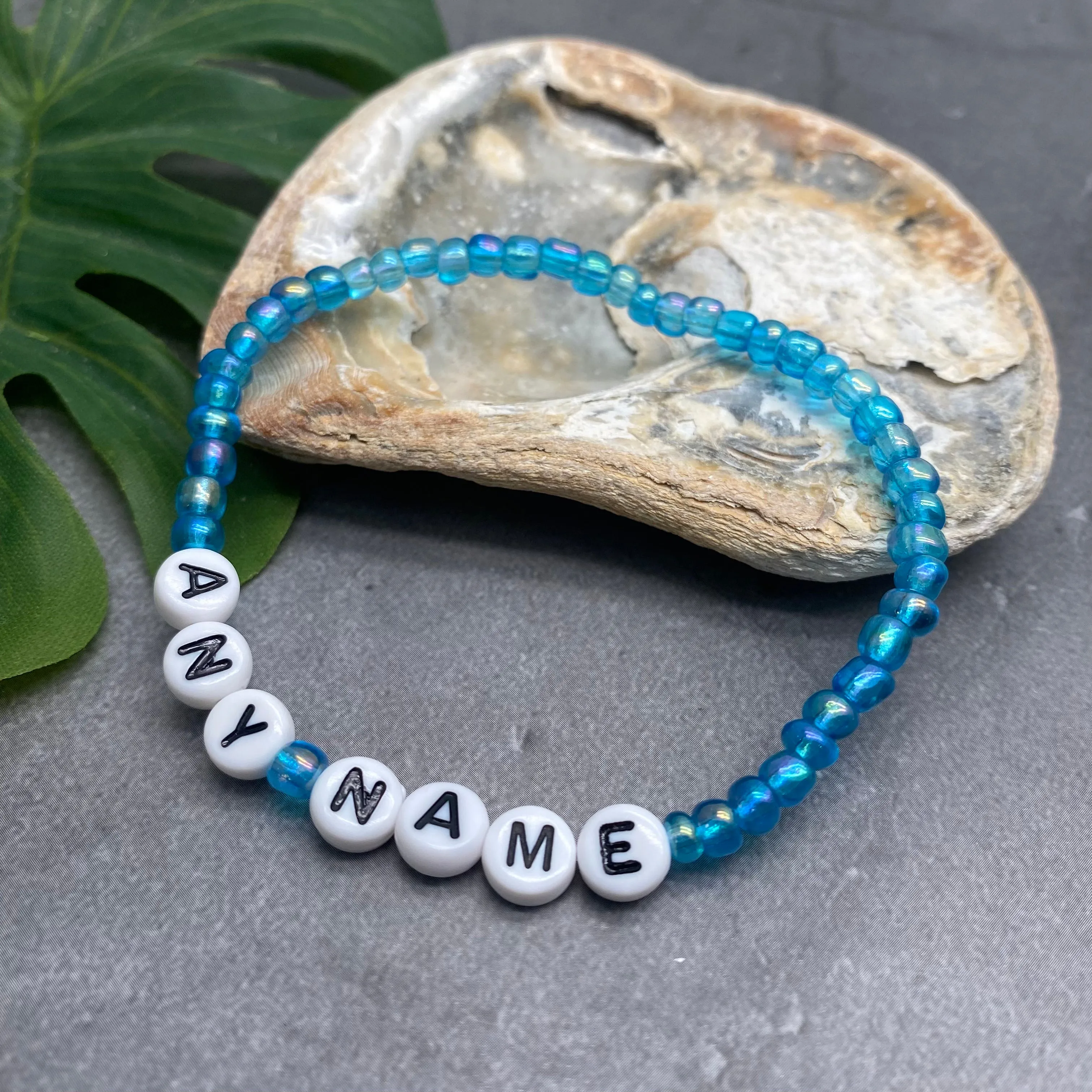 PERSONALISED Bead Bracelet - Light Blue Seed Beads