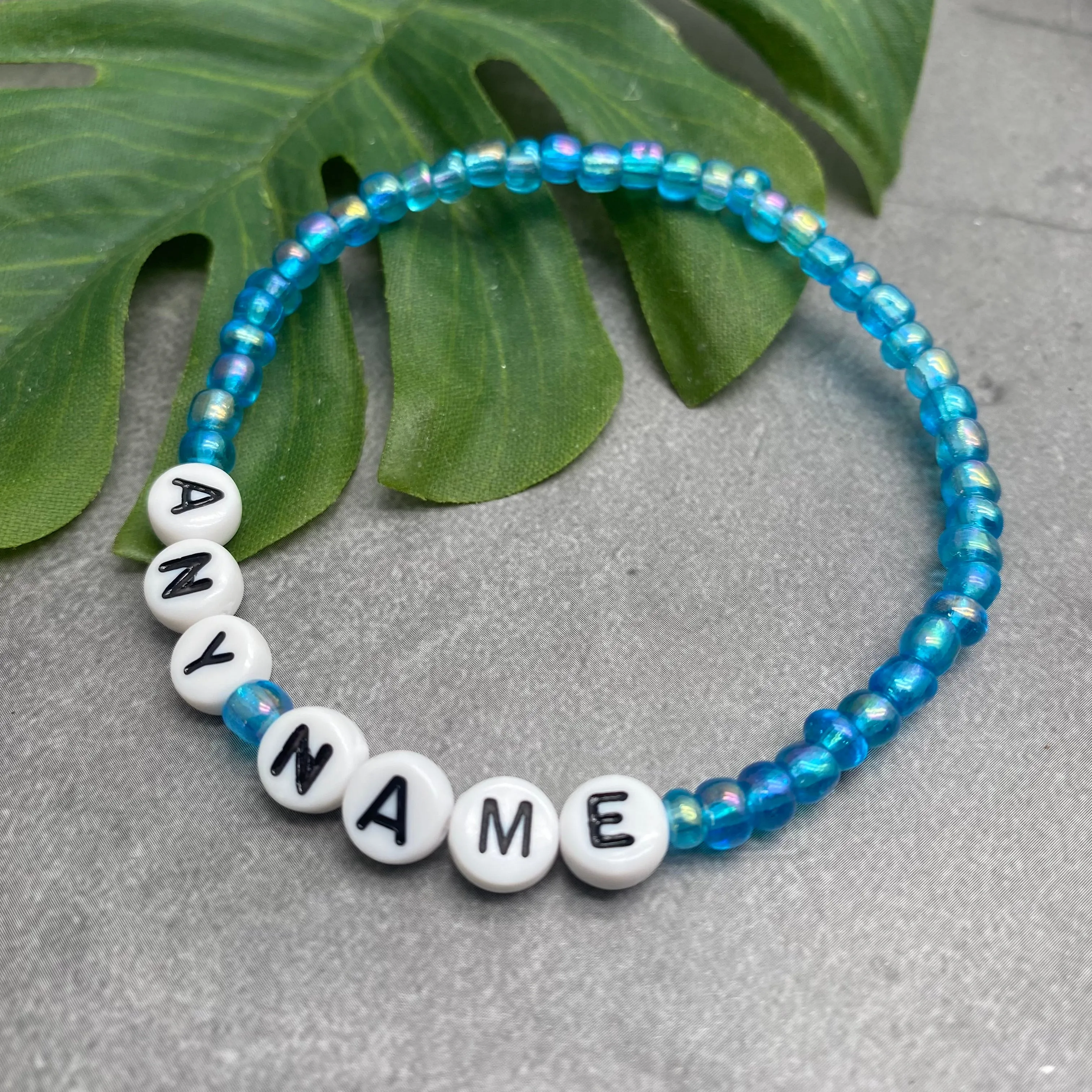 PERSONALISED Bead Bracelet - Light Blue Seed Beads