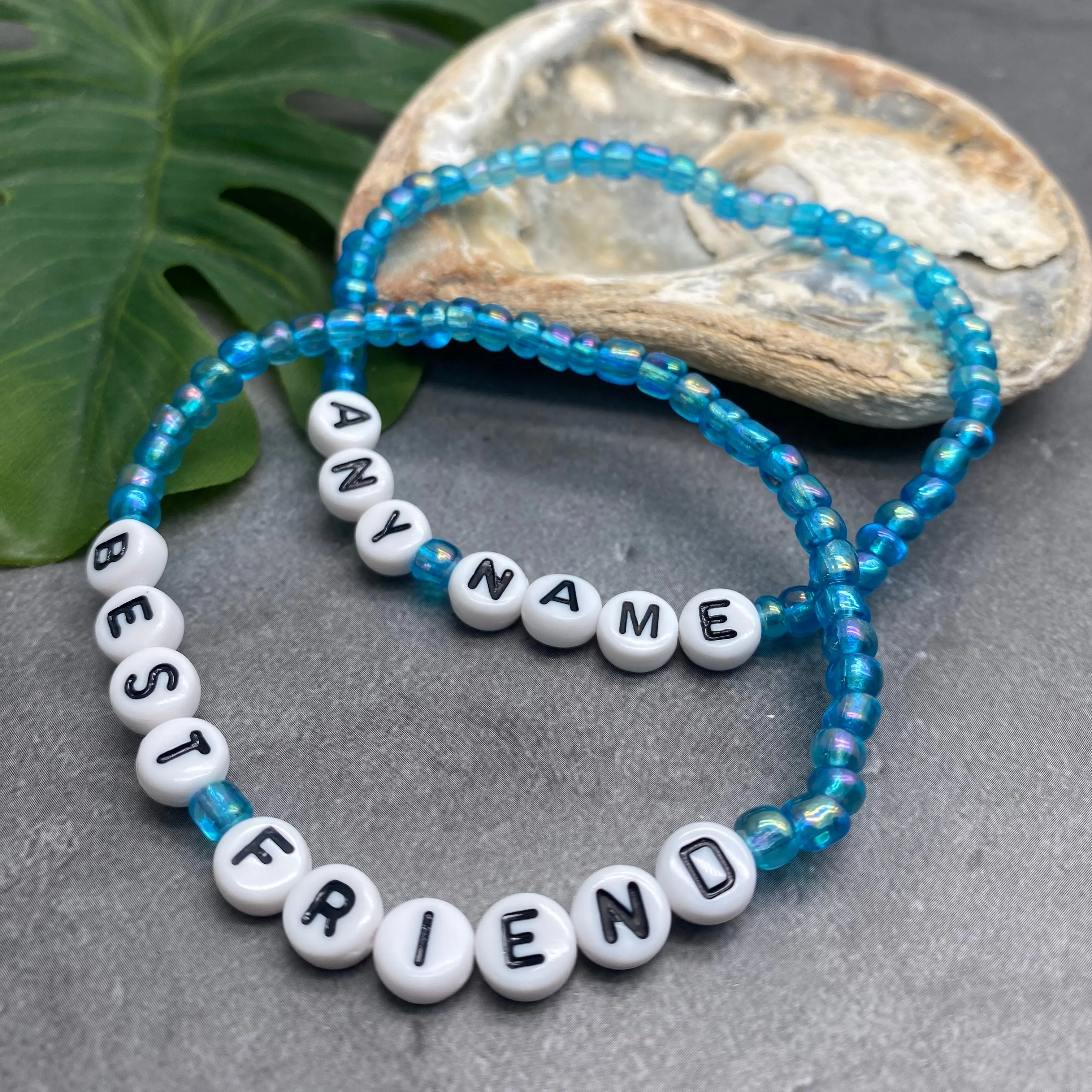 PERSONALISED Bead Bracelet - Light Blue Seed Beads