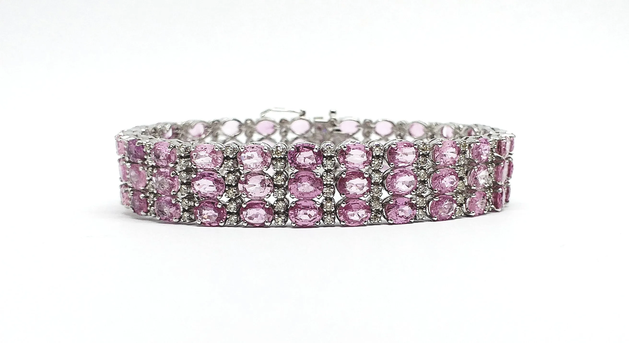 PINK SAPPHIRE AND DIAMOND TRIPLE ROW BRACELET/ITEM CODE: BR 39