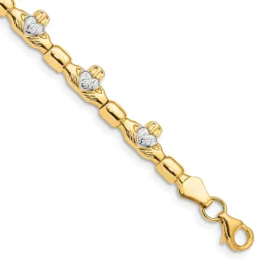 Polished 14k Gold Claddagh Bracelet - 6-mm Width, 7.25" Length