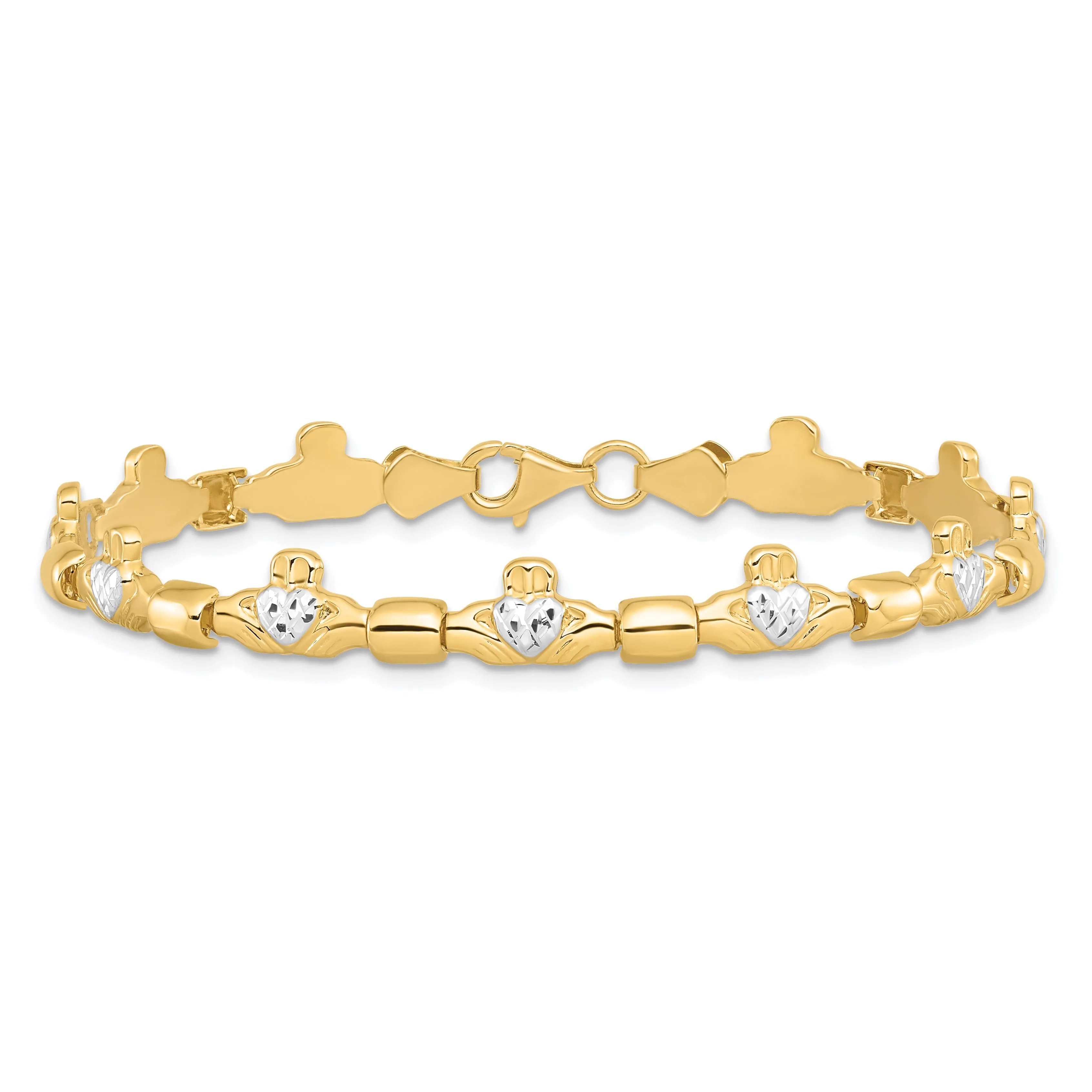 Polished 14k Gold Claddagh Bracelet - 6-mm Width, 7.25" Length