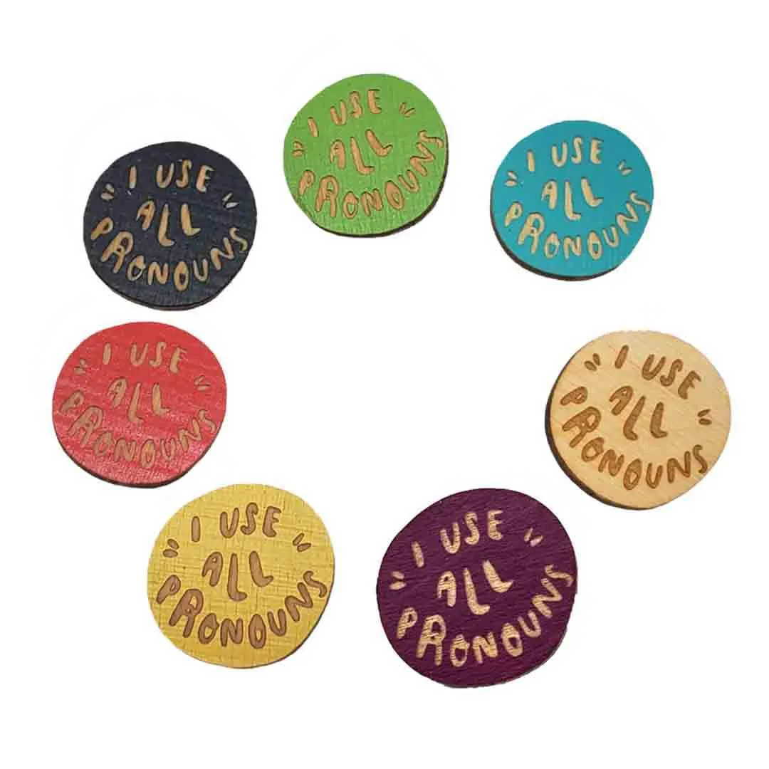 Pronoun Pins - I Use All Pronouns (Assorted Colors) by Snowmade