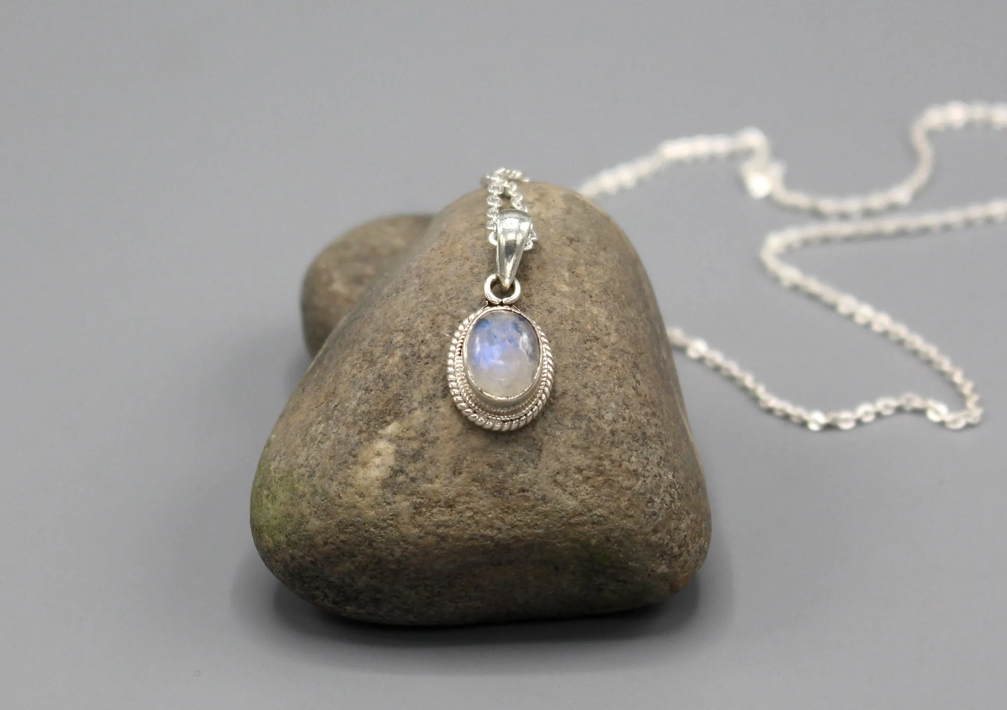 Radiant Blue Moonstone Sterling Silver Pendant