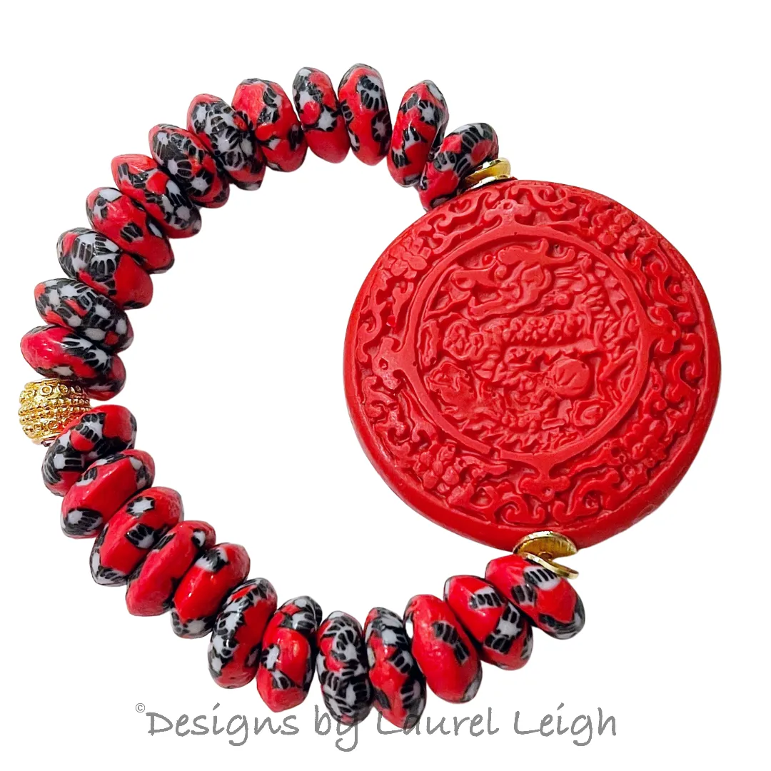 Red & Black Cinnabar Focal Bead Bracelet