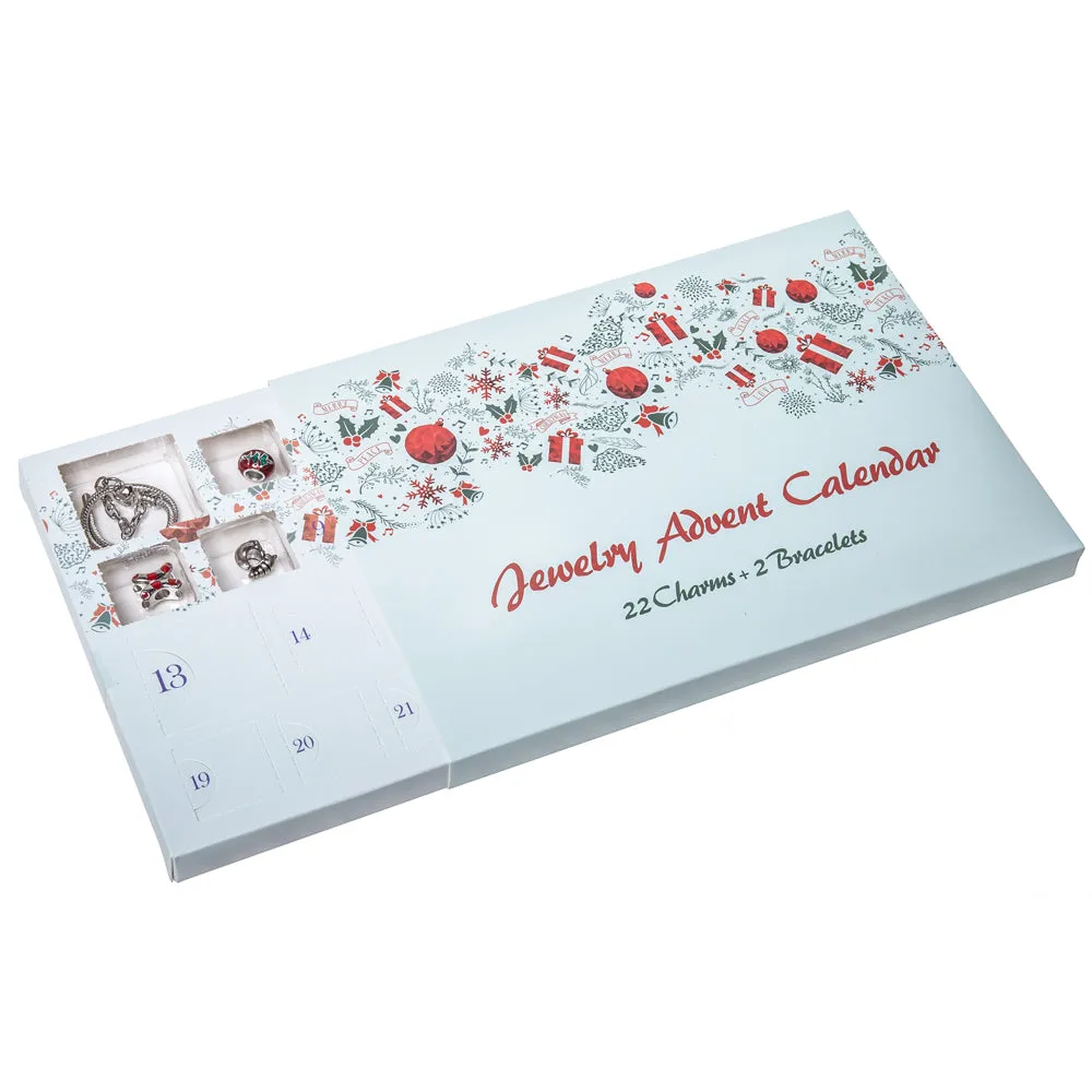 Red Co. Christmas Advent Charm Calendar with 2 Bracelets & 22 Unique Charms Jewelry Set - 24 Gifts Total Present for Daughter, Niece, Granddaughter