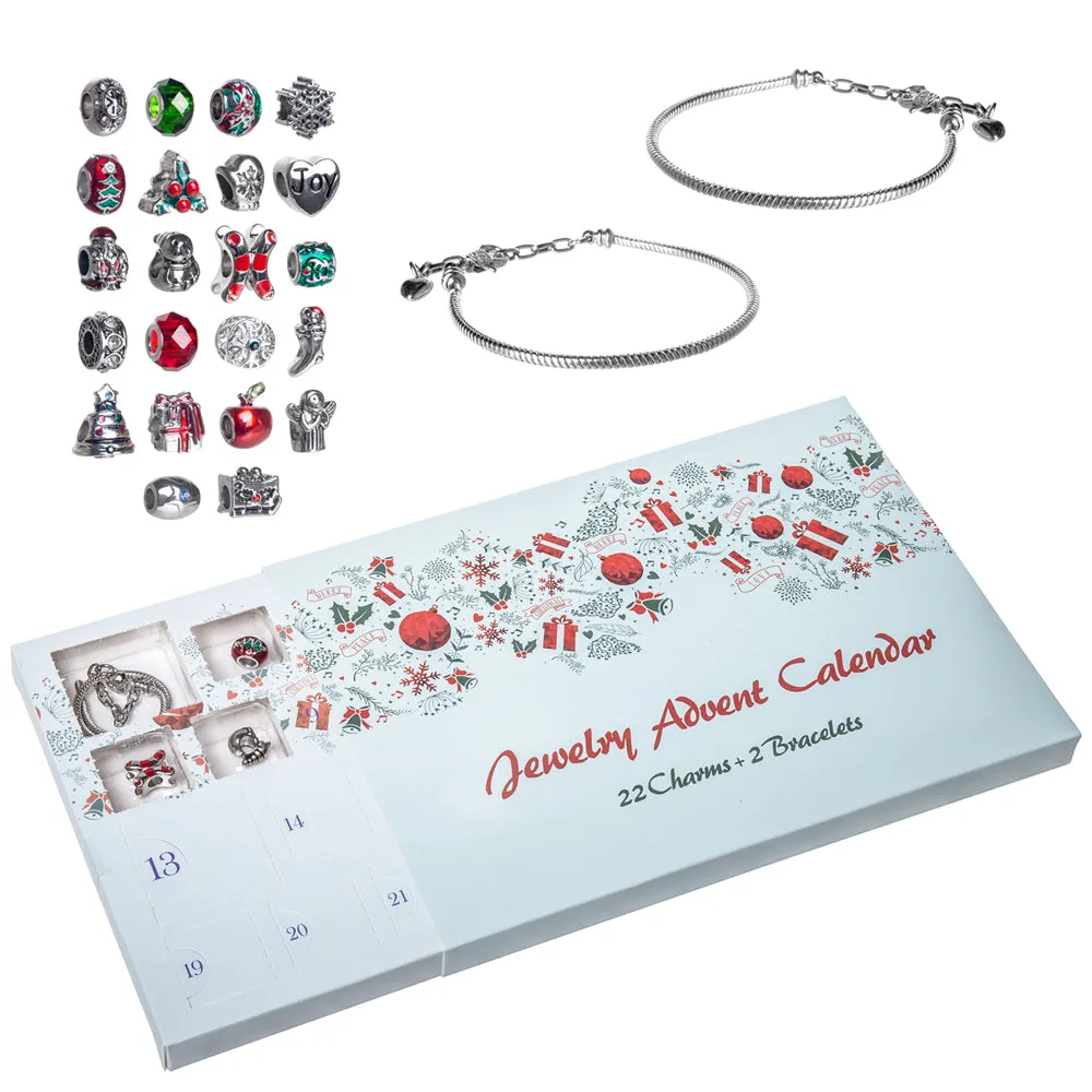 Red Co. Christmas Advent Charm Calendar with 2 Bracelets & 22 Unique Charms Jewelry Set - 24 Gifts Total Present for Daughter, Niece, Granddaughter