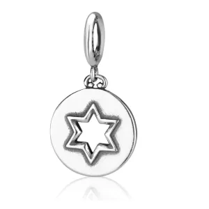 Round Hanging Bead Charm David Star Polished Silver Judaism Jewelry Holy Land