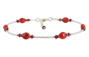 Ruby Red Ladybug Beaded Anklet