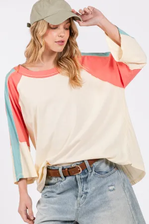 SAGE   FIG Color Block Curved Hem T-Shirt