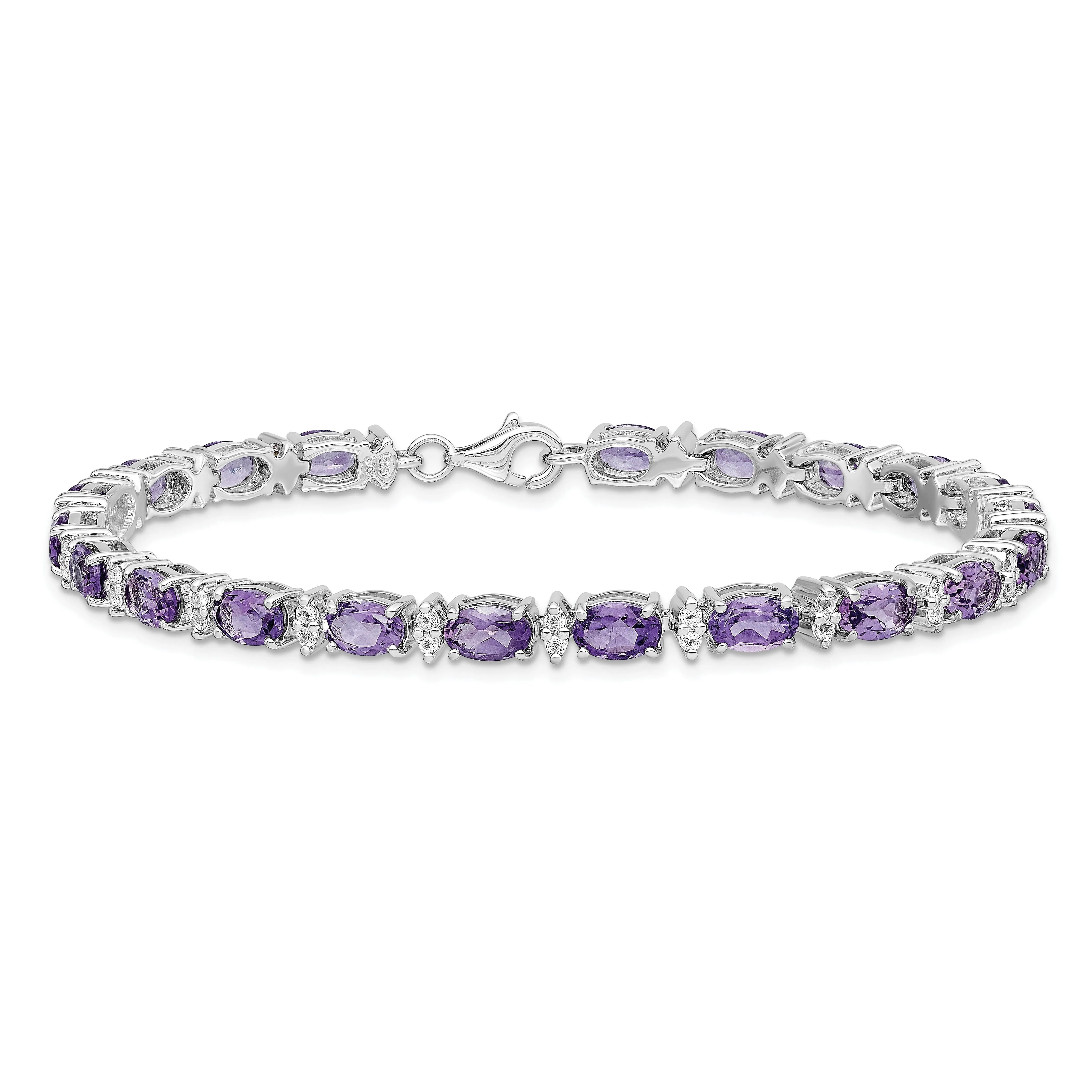 Silver Amethyst White Topaz Gemstone Bracelet