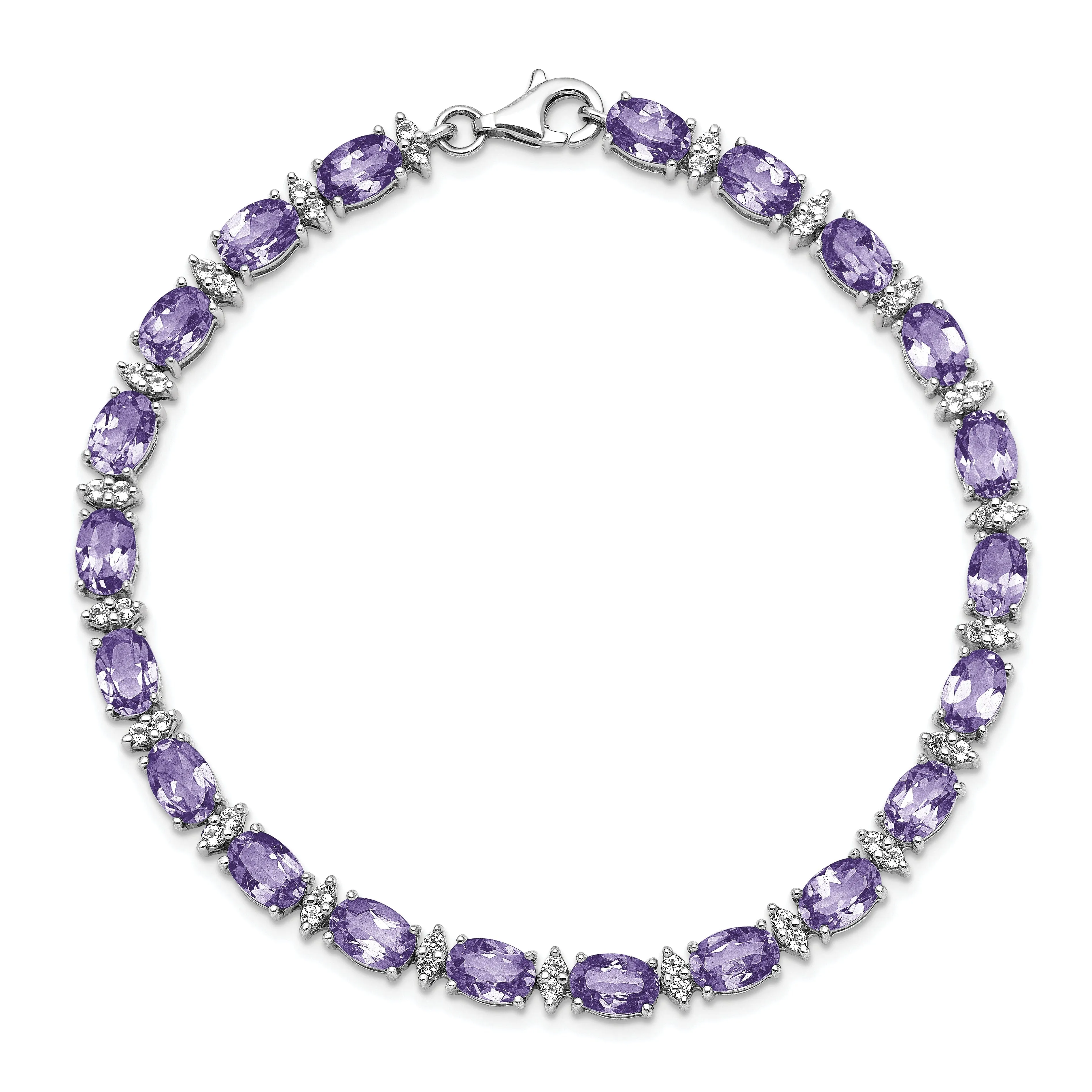 Silver Amethyst White Topaz Gemstone Bracelet