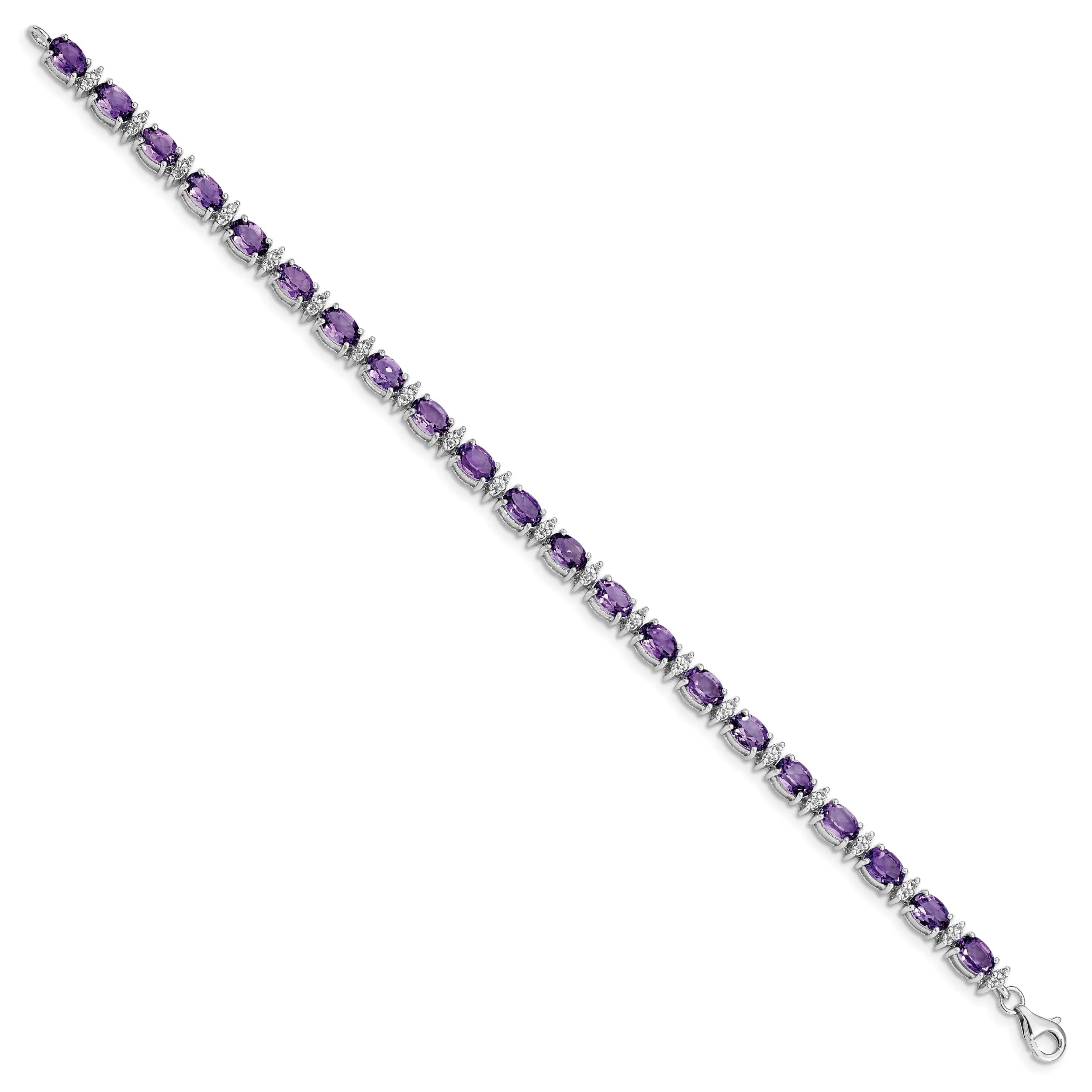 Silver Amethyst White Topaz Gemstone Bracelet