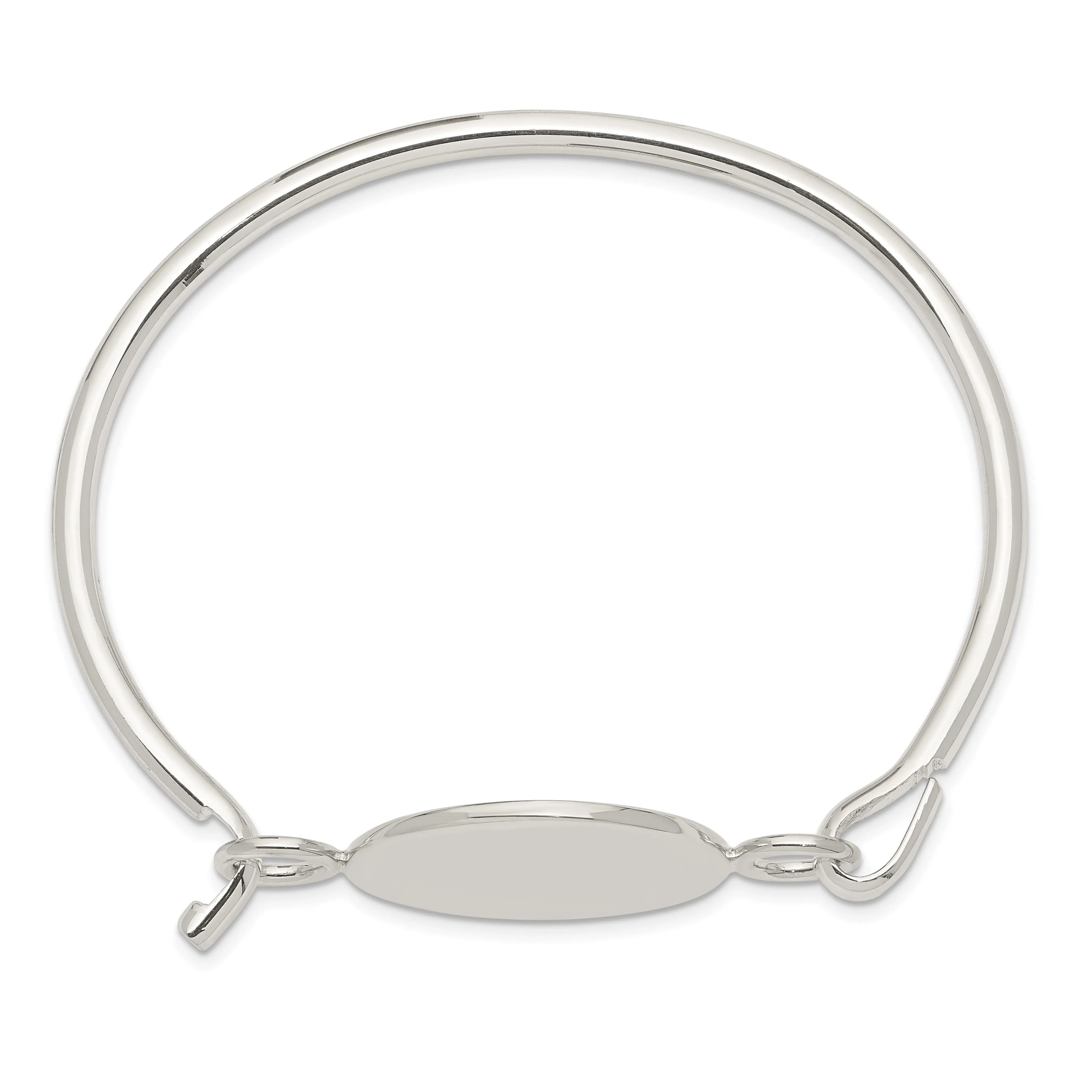 Silver Bangle Flexible Round ID Plate Bracelet