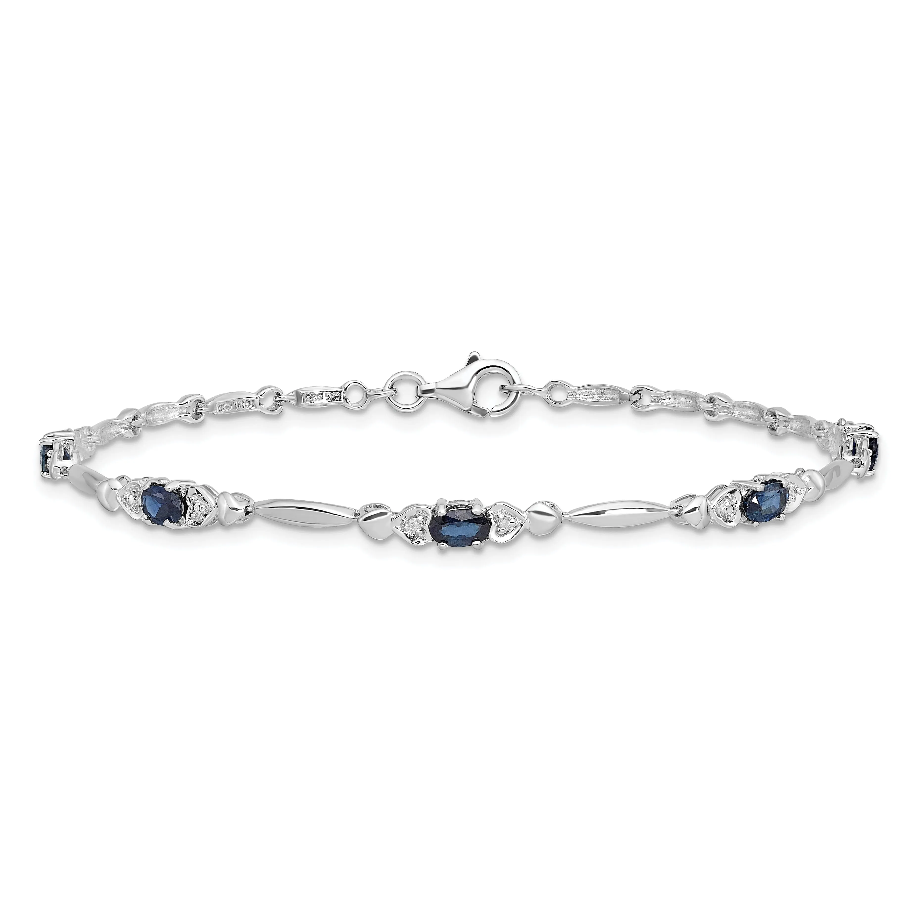 Silver Polish Finish Sapphire Diamond Bracelet